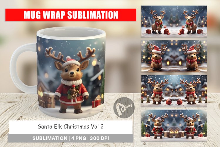 Mug sublimation design Santa Elk Christmas