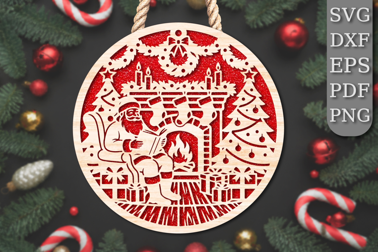 Santa Fireplace Christmas Laser Cut SVG