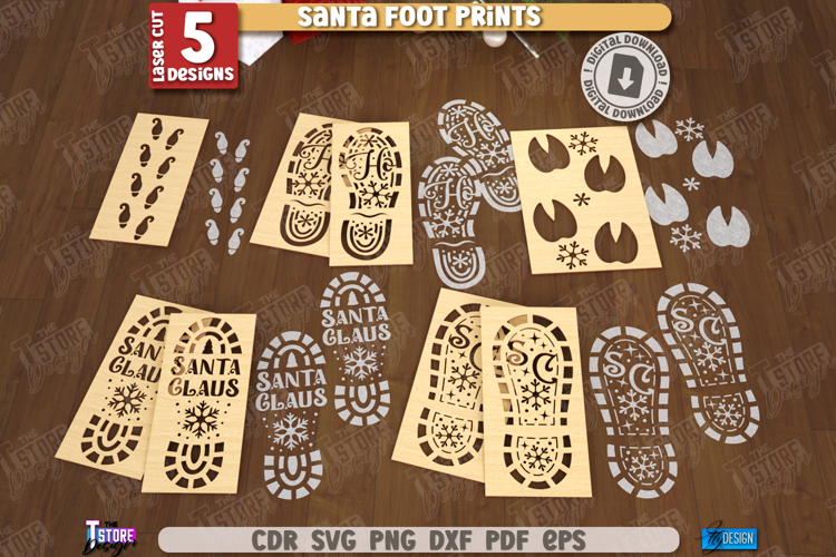 Santa Footprints Stencils Laser Cut Bundle,Christmas Stencil