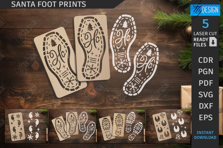 Santa Footprints Stencils Laser Cut Bundle,Christmas Stencil