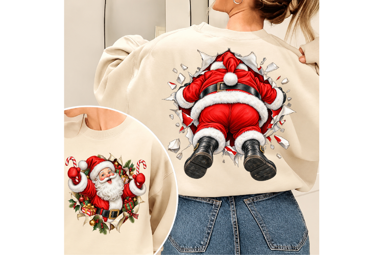 Santa front and back Christmas PNG, Funny Xmas PNG