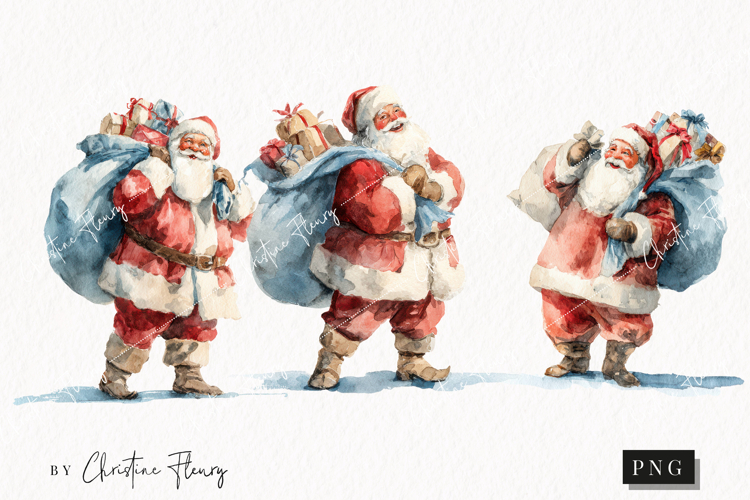 Watercolor Santa Claus Clipart | Christmas PNG