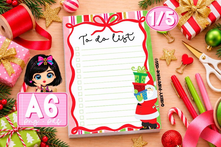 Santa Gifts and Red Bow A6 Notepad PNG PDF example image 1