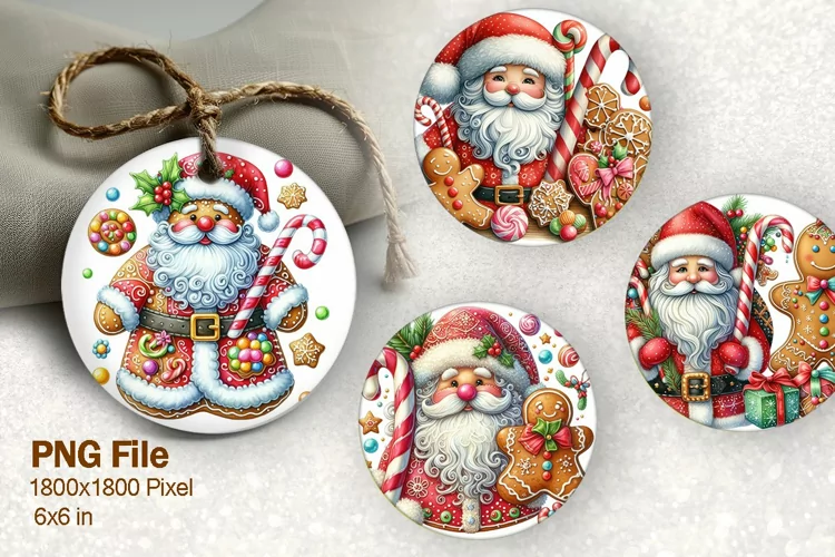 Christmas Ornament Santa Gingerbread Tree Decorate Design