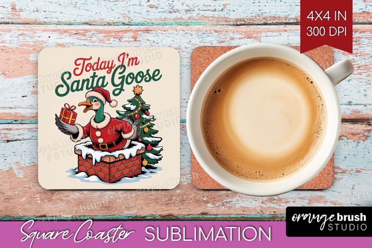 Santa Goose Xmas Square Coaster Christmas Coaster PNG