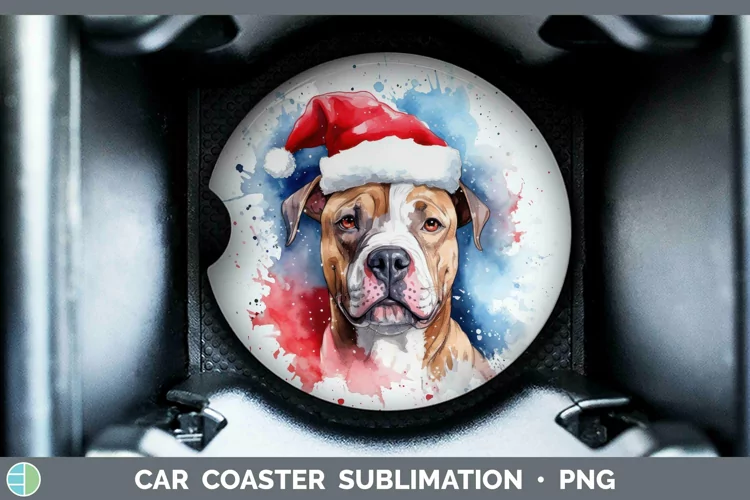 Santa Hat American Staffordshire Car Coaster Sublimation Coa