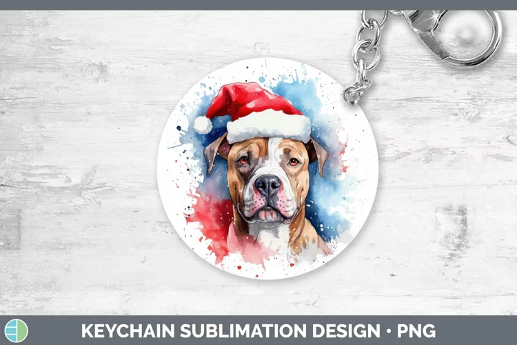 Santa Hat American Staffordshire Keychain Sublimation Keyrin