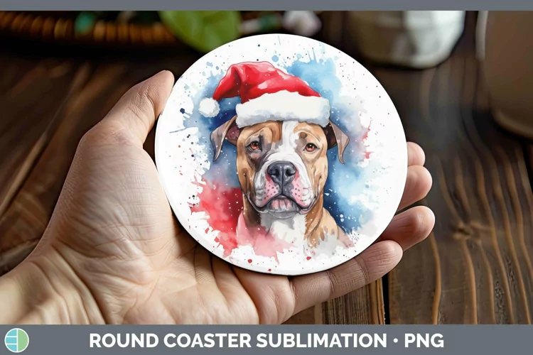 Santa Hat American Staffordshire Round Coaster Sublimation C