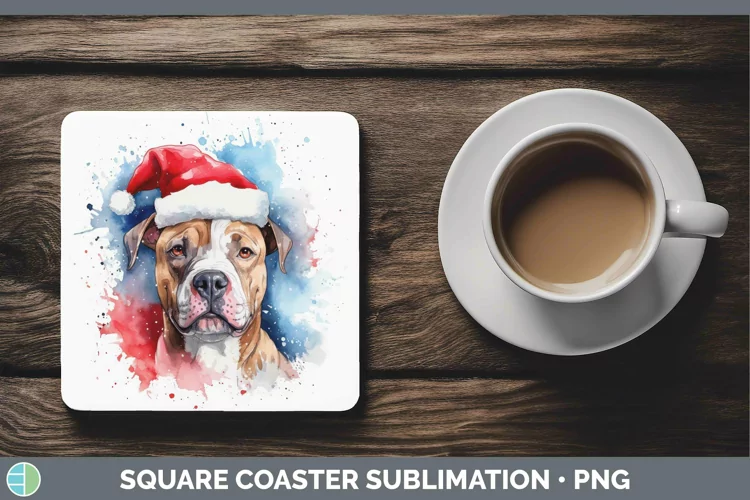 Santa Hat American Staffordshire Square Coaster Sublimation