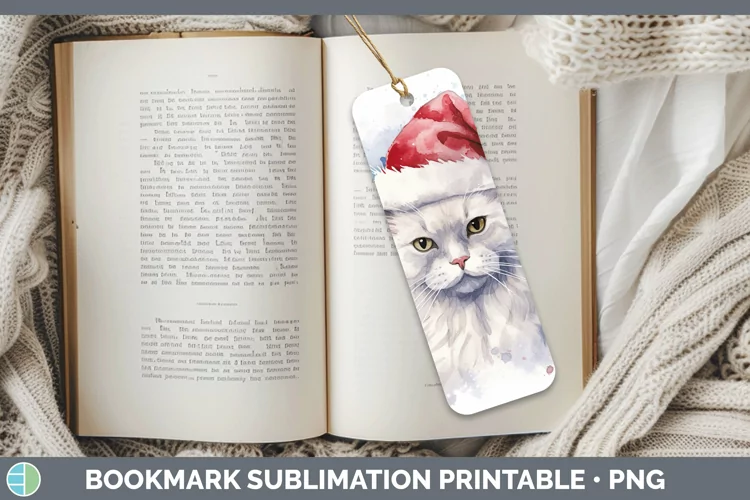 Santa Hat Angora Cat Bookmark Sublimation Printable Designs