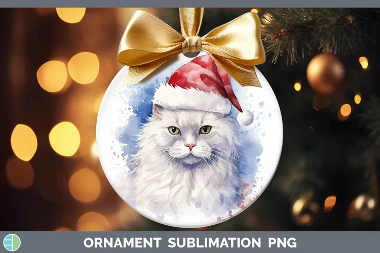 Santa Hat Angora Cat Ornament Sublimation Bauble Designs