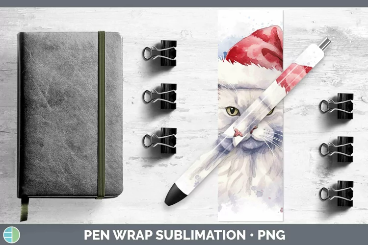 Santa Hat Angora Cat Pen Wrap Sublimation Epoxy Pen Designs