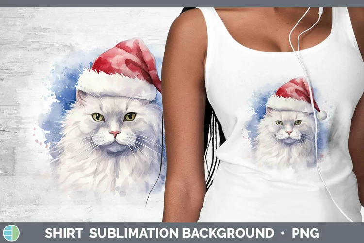 Santa Hat Angora Cat Shirt Sublimation Sublimation Backgroun