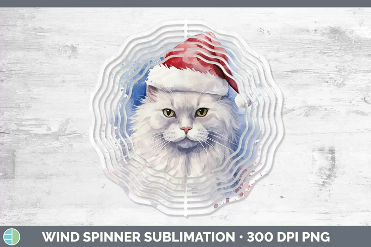 Santa Hat Angora Cat Wind Spinner Sublimation Spinner Design
