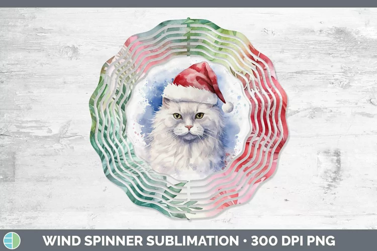 Santa Hat Angora Cat Wind Spinner Sublimation Spinner Design
