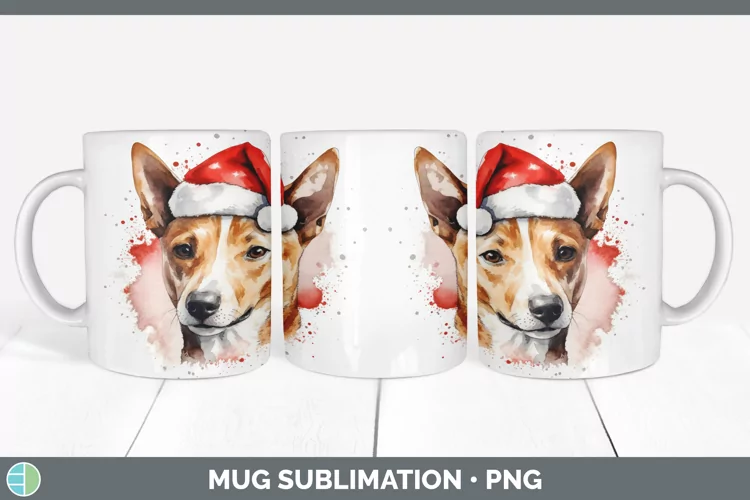 Santa Hat Basenji Mug Wrap Sublimation Coffee Cup Designs