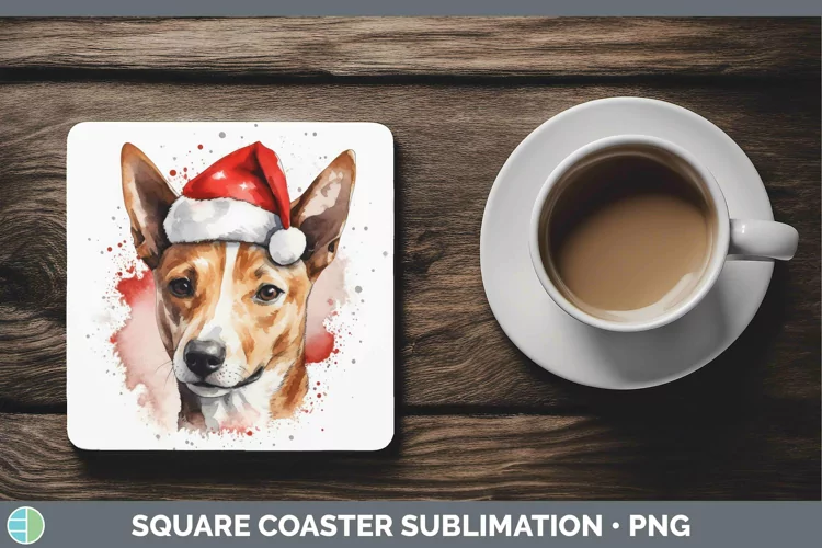 Santa Hat Basenji Square Coaster Sublimation Coaster Designs