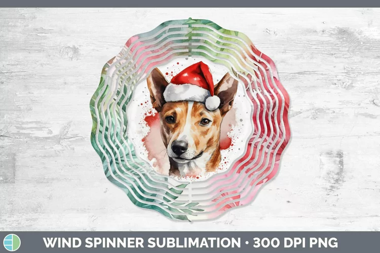 Santa Hat Basenji Wind Spinner Sublimation Spinner Designs