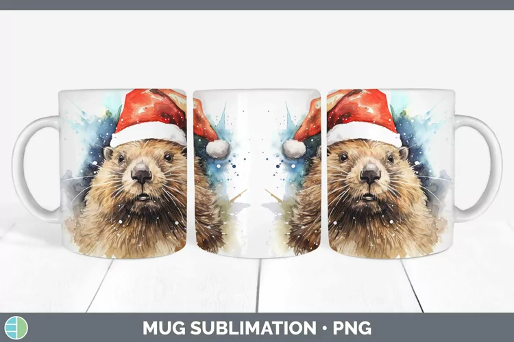 Santa Hat Beaver Mug Wrap Sublimation Coffee Cup Designs