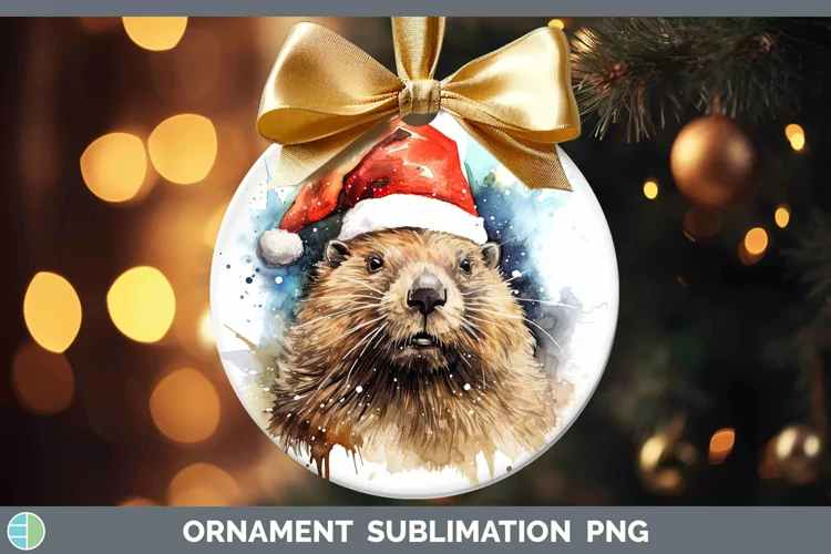Santa Hat Beaver Ornament Sublimation Bauble Designs