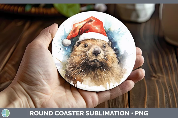 Santa Hat Beaver Round Coaster Sublimation Coaster Designs