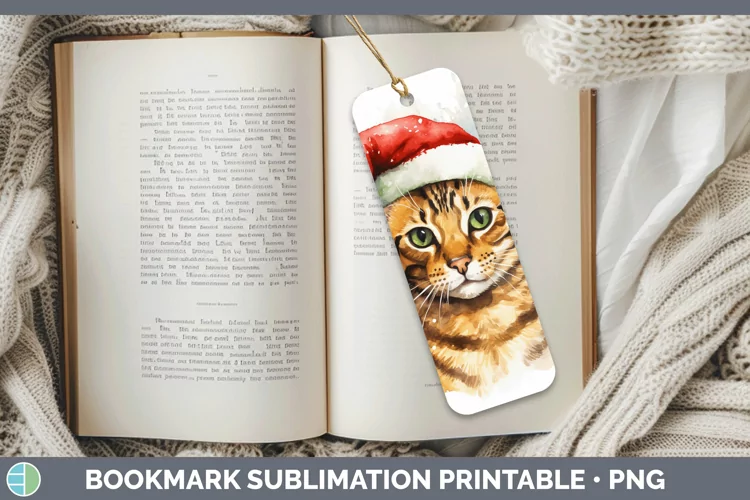 Santa Hat Bengal Cat Bookmark Sublimation Printable Designs