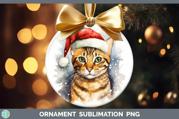 Santa Hat Bengal Cat Ornament Sublimation Bauble Designs