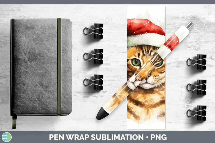 Santa Hat Bengal Cat Pen Wrap Sublimation Epoxy Pen Designs