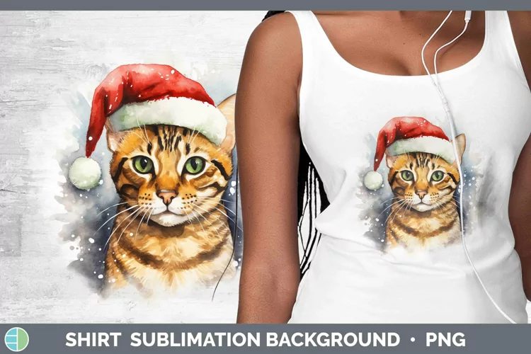 Santa Hat Bengal Cat Shirt Sublimation Sublimation Backgroun
