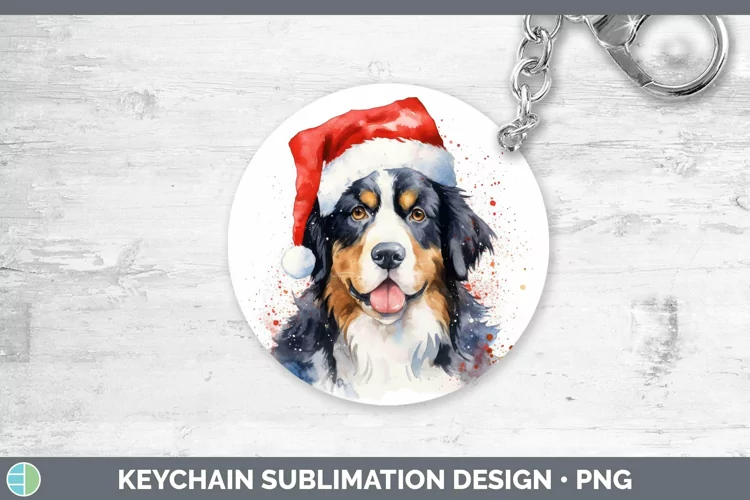 Santa Hat Bermese Mountain Dog Keychain Sublimation Keyring