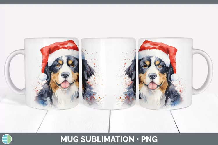 Santa Hat Bermese Mountain Dog Mug Wrap Sublimation Coffee C