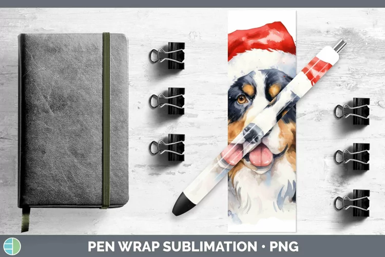 Santa Hat Bermese Mountain Dog Pen Wrap Sublimation Epoxy Pe