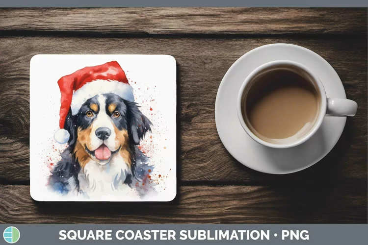 Santa Hat Bermese Mountain Dog Square Coaster Sublimation Co