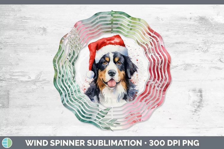 Santa Hat Bermese Mountain Dog Wind Spinner Sublimation Spin