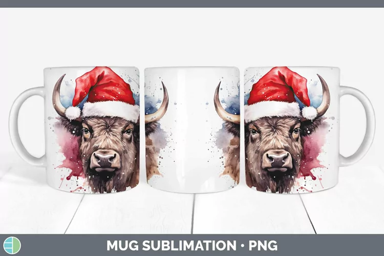Santa Hat Bison Mug Wrap Sublimation Coffee Cup Designs