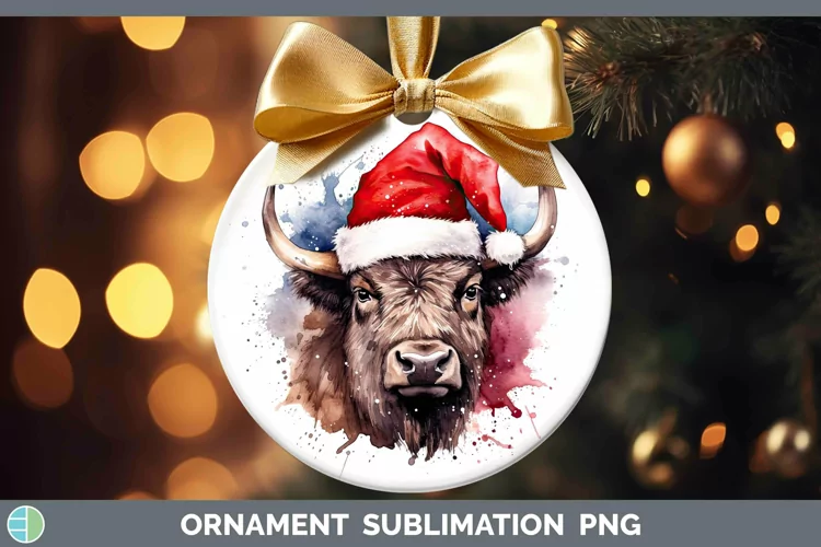 Santa Hat Bison Ornament Sublimation Bauble Designs