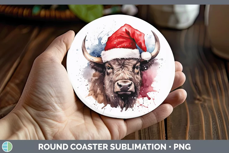 Santa Hat Bison Round Coaster Sublimation Coaster Designs