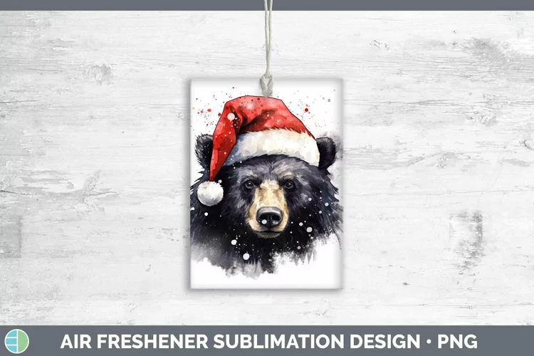 Santa Hat Black Bear Air Freshener Sublimation Car Freshener