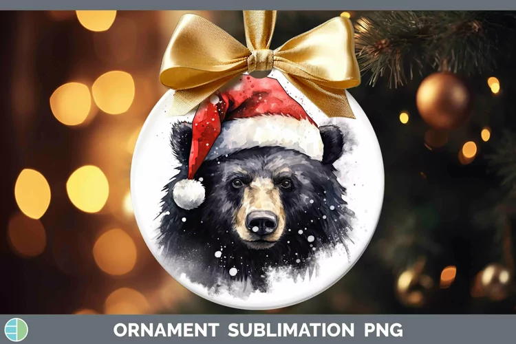 Santa Hat Black Bear Ornament Sublimation Bauble Designs
