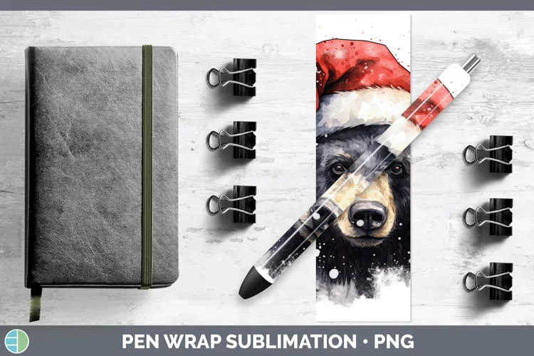 Santa Hat Black Bear Pen Wrap Sublimation Epoxy Pen Designs
