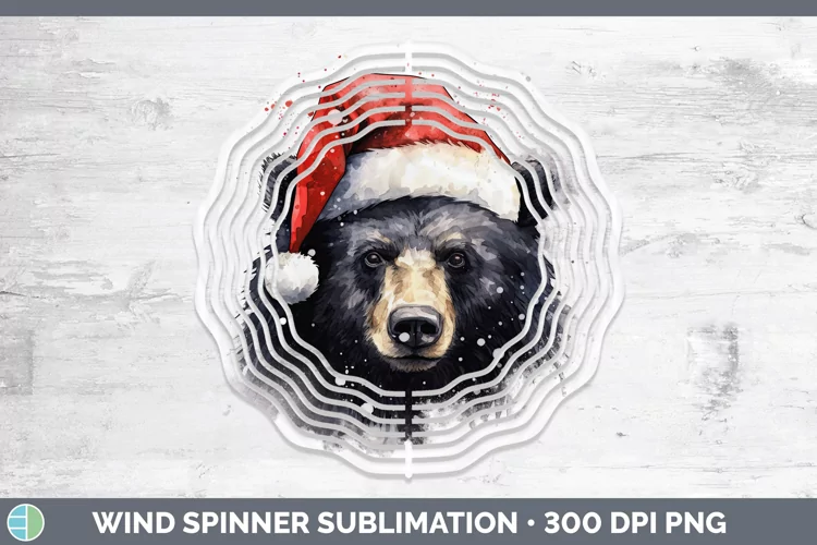 Santa Hat Black Bear Wind Spinner Sublimation Spinner Design
