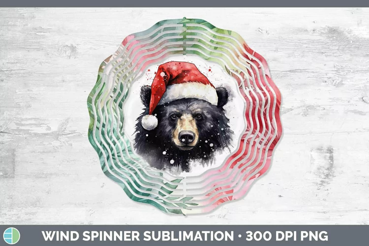 Santa Hat Black Bear Wind Spinner Sublimation Spinner Design