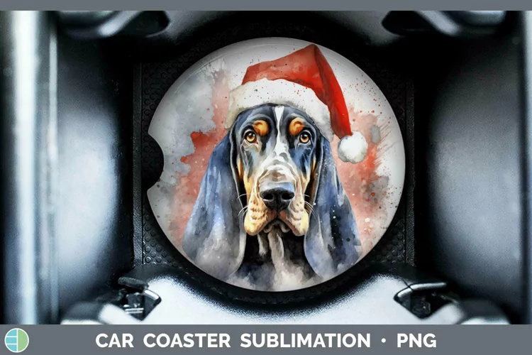 Santa Hat Bluetick Coonhound Car Coaster Sublimation Coaster