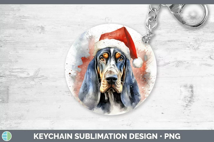 Santa Hat Bluetick Coonhound Keychain Sublimation Keyring De