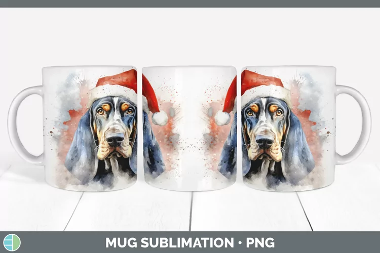 Santa Hat Bluetick Coonhound Mug Wrap Sublimation Coffee Cup
