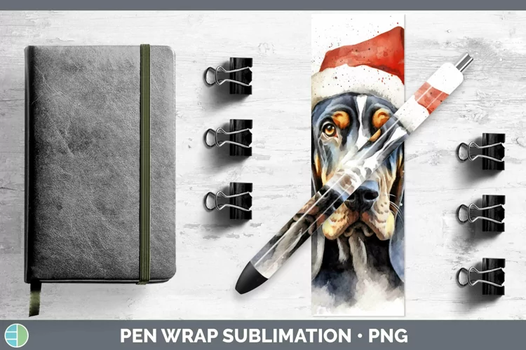Santa Hat Bluetick Coonhound Pen Wrap Sublimation Epoxy Pen