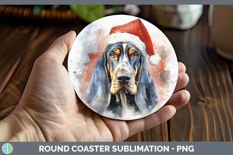 Santa Hat Bluetick Coonhound Round Coaster Sublimation Coast