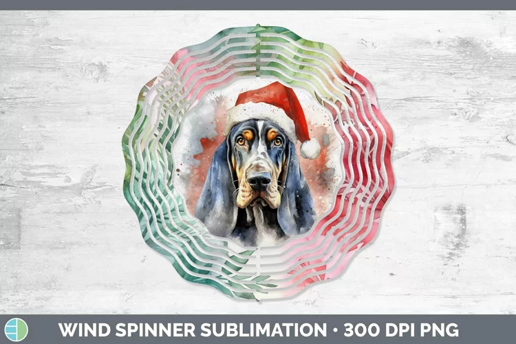 Santa Hat Bluetick Coonhound Wind Spinner Sublimation Spinne