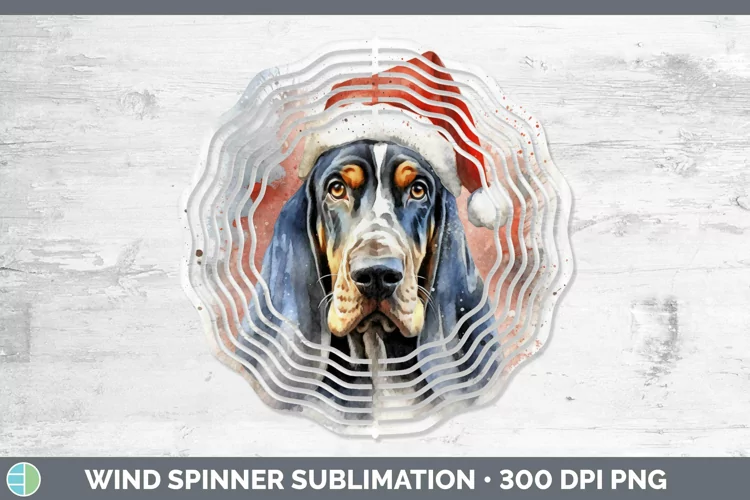 Santa Hat Bluetick Coonhound Wind Spinner Sublimation Spinne