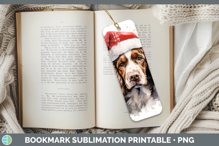 Santa Hat Brittany Dog Bookmark Sublimation Printable Design